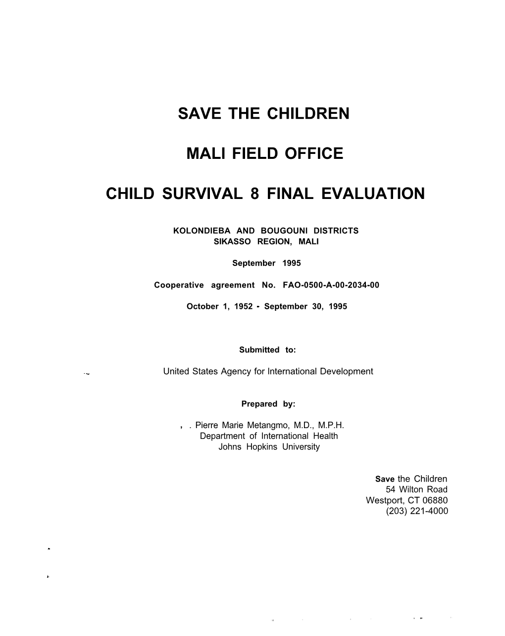 Save the Children Mali Field Office Child Survival 8 Final