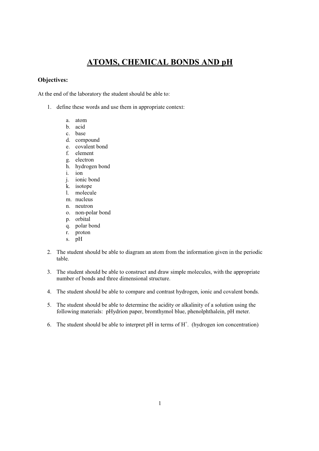 ATOMS, CHEMICAL BONDS and Ph