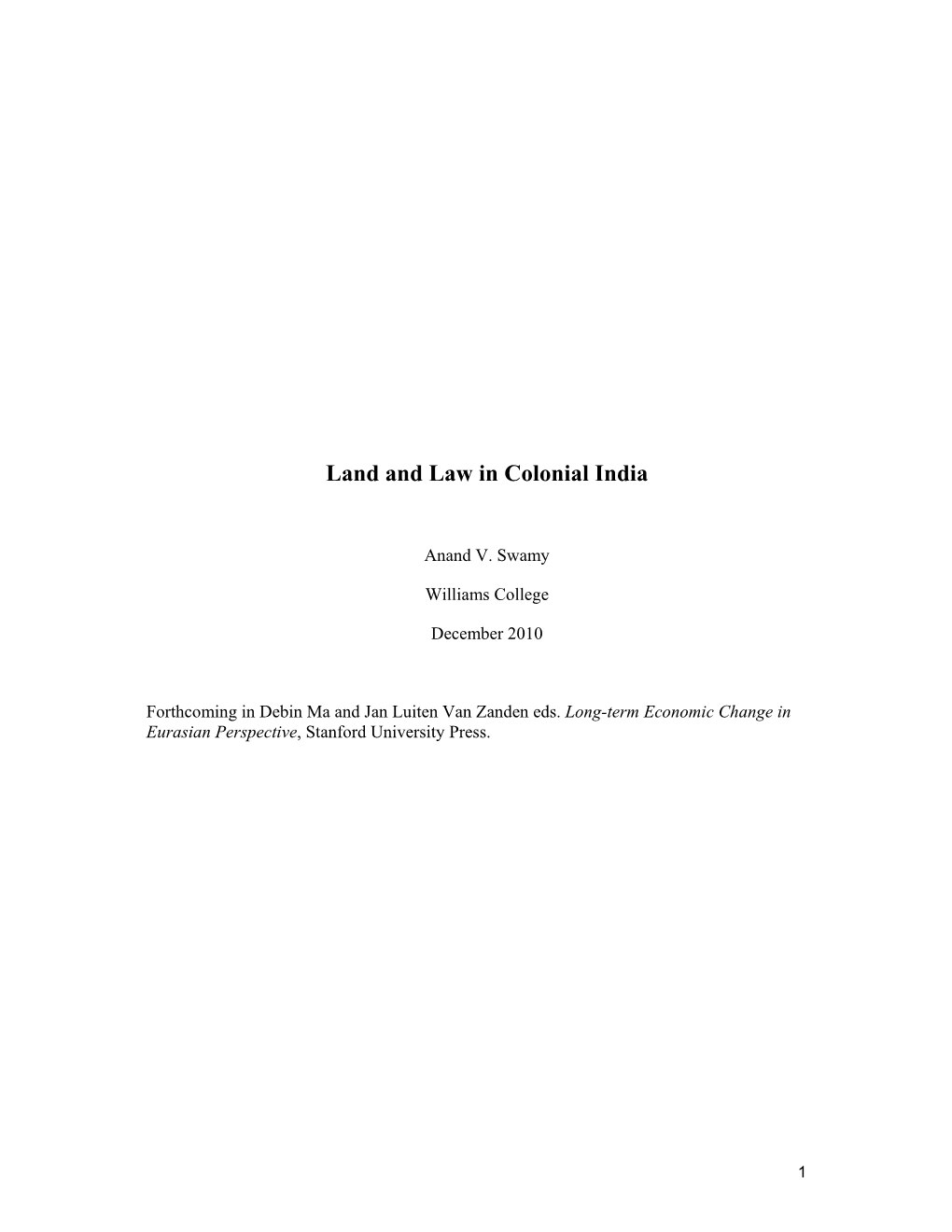 Land and Law in Colonial India