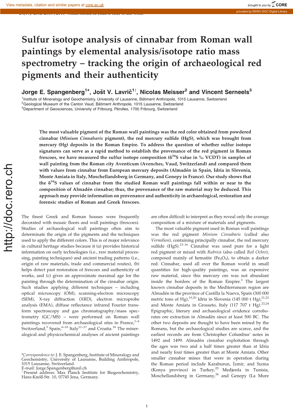 Sulfur Isotope Analysis of Cinnabar from Roman Wall Paintings