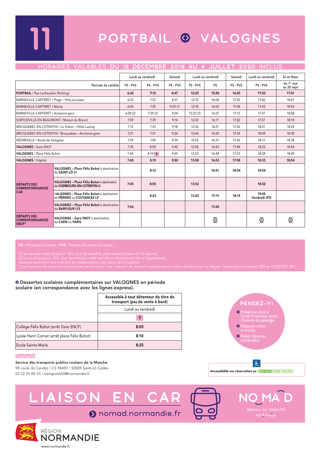 Portbail Valognes Horaires Valables Du 15 Décembre 2019 Au 4 Juillet 2020 Inclus