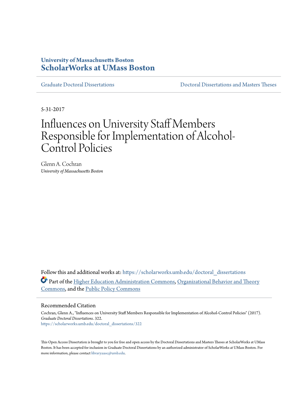 Influences on University Staff Members Responsible For