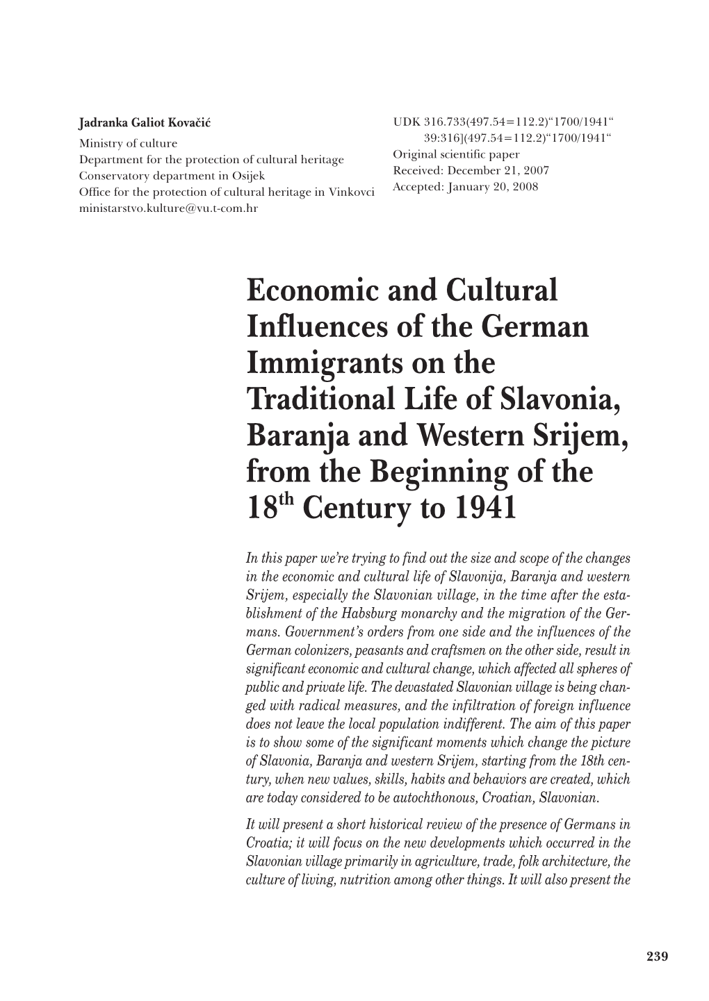 Economic and Cultural Influences of the German Immigrants on The