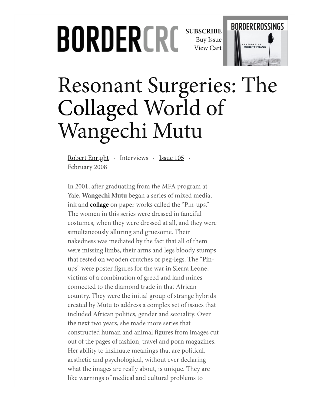 Resonant Surgeries: the Collaged World of Collage Wangechi Mutu
