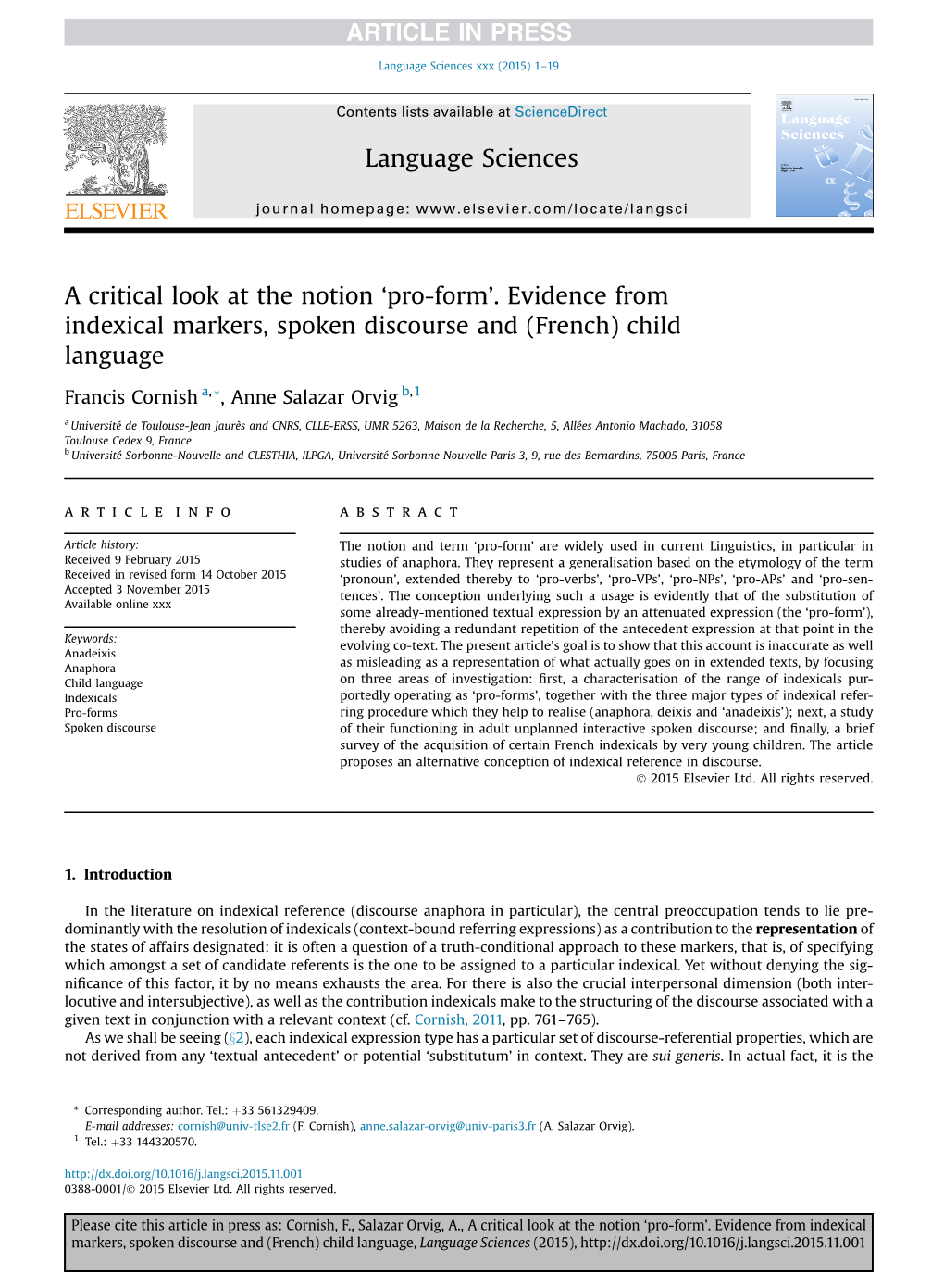 A Critical Look at the Notion `Pro-Form'. Evidence from Indexical Markers