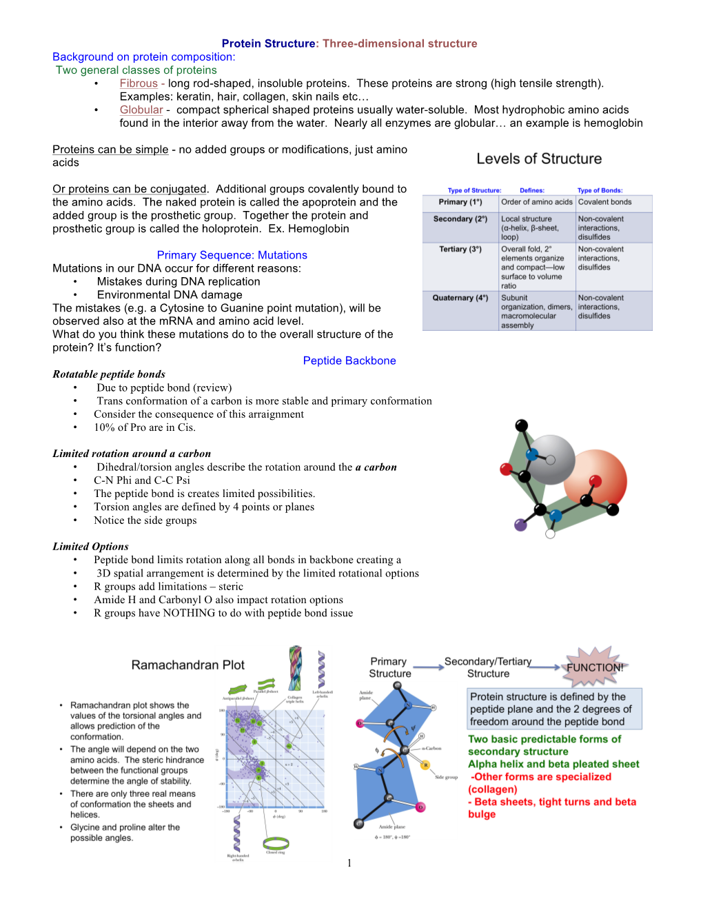 Protein Structure: Three-Dimensional Structure Background on Protein Composition: Two General Classes of Proteins • Fibrous - Long Rod-Shaped, Insoluble Proteins