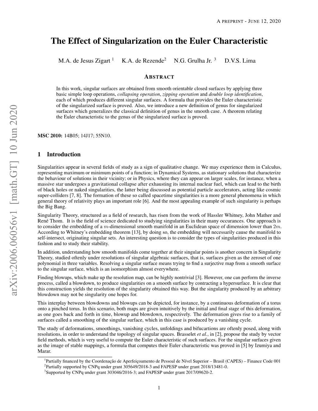 The Effect of Singularization on the Euler Characteristic