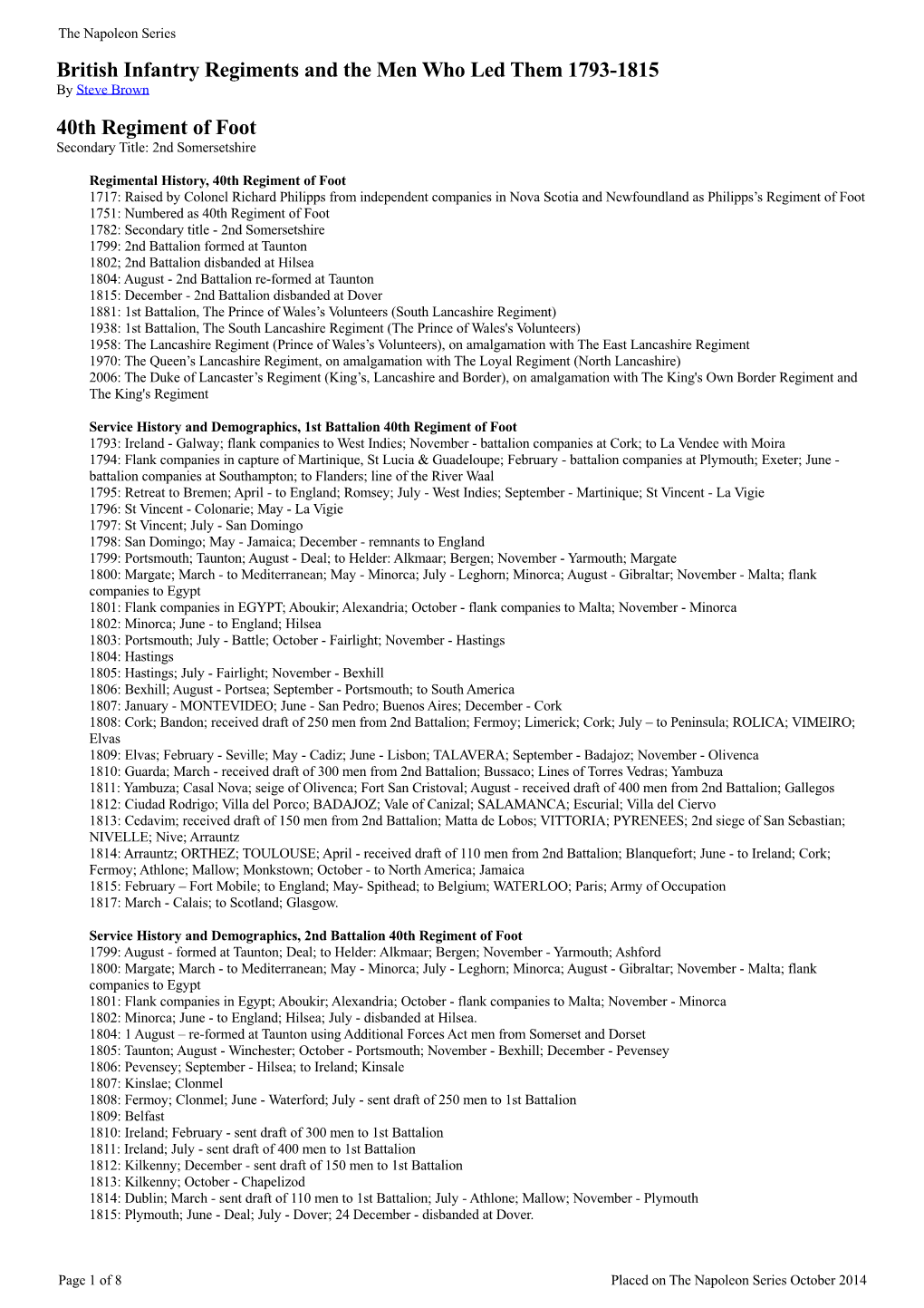 40Th Regiment of Foot Secondary Title: 2Nd Somersetshire