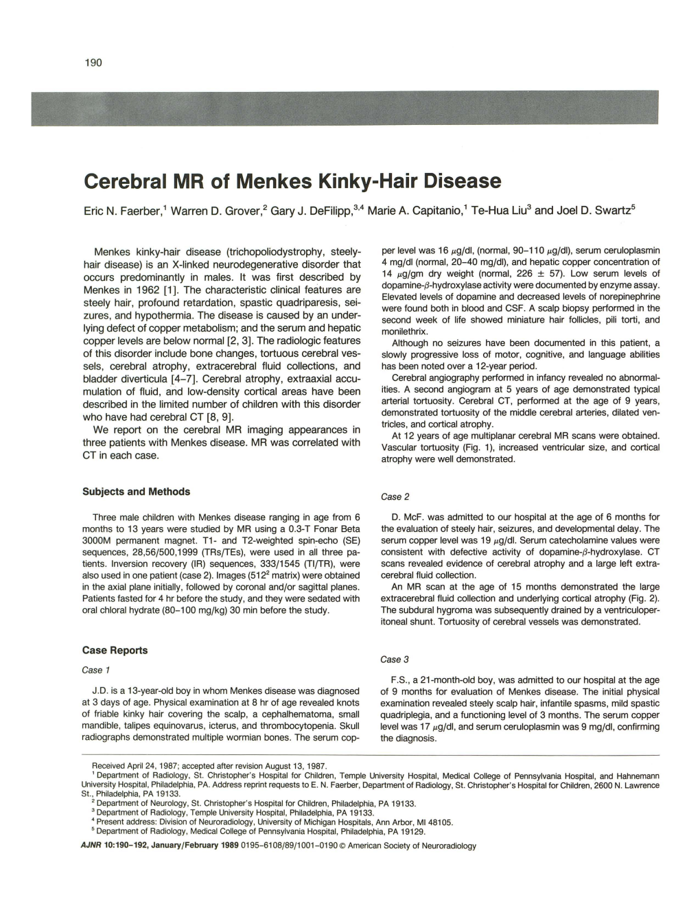 Cerebral MR of Menkes Kinky-Hair Disease