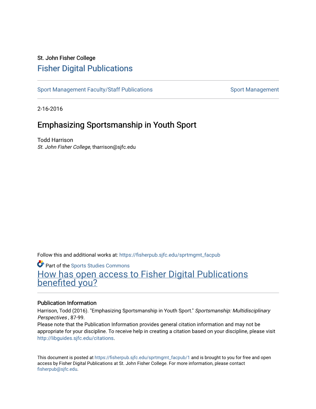 Emphasizing Sportsmanship in Youth Sport