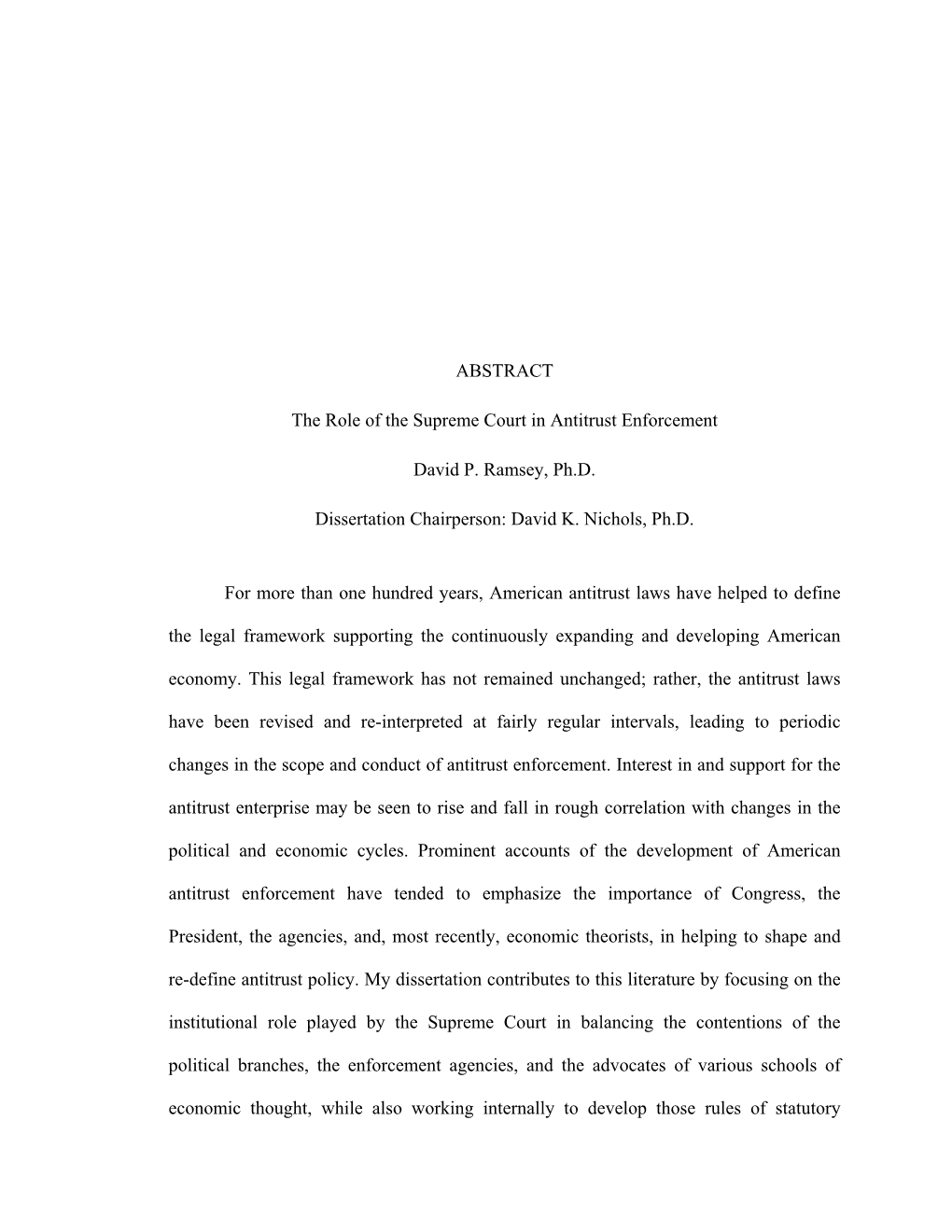 ABSTRACT the Role of the Supreme Court in Antitrust Enforcement