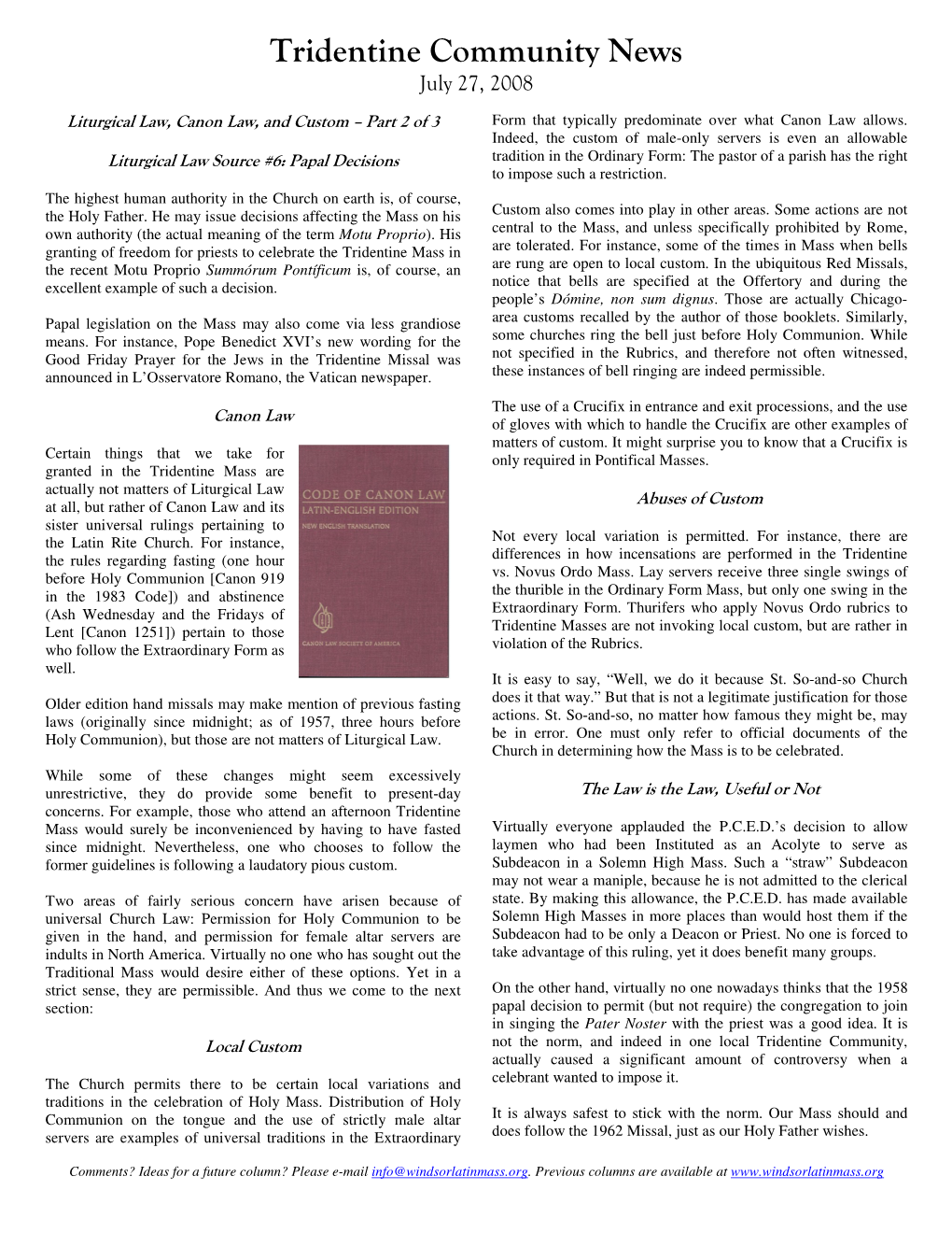 Tridentine Community News July 27, 2008