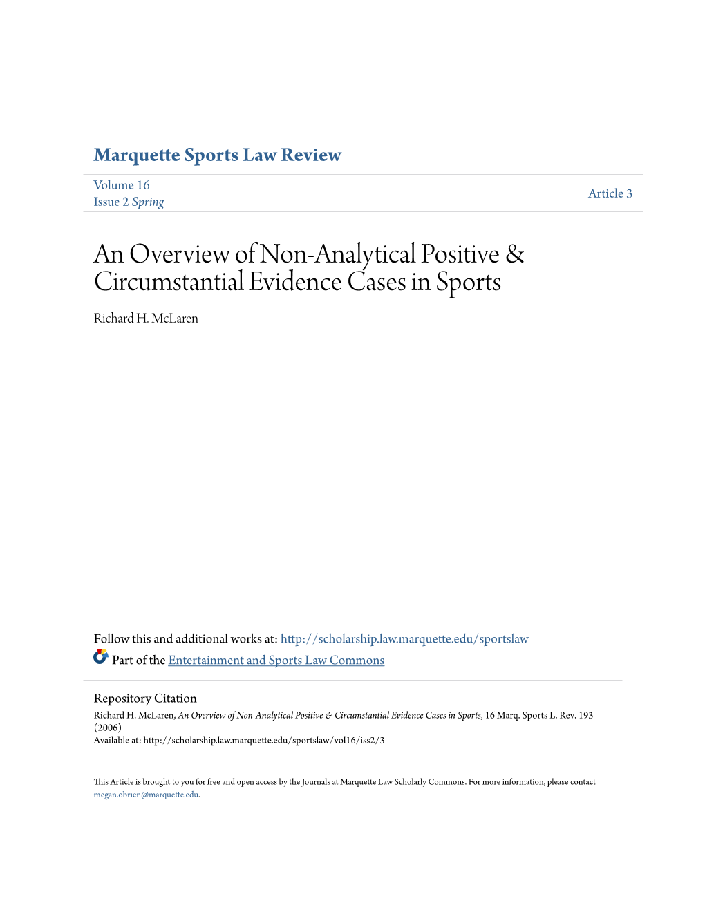 An Overview of Non-Analytical Positive & Circumstantial Evidence Cases in Sports