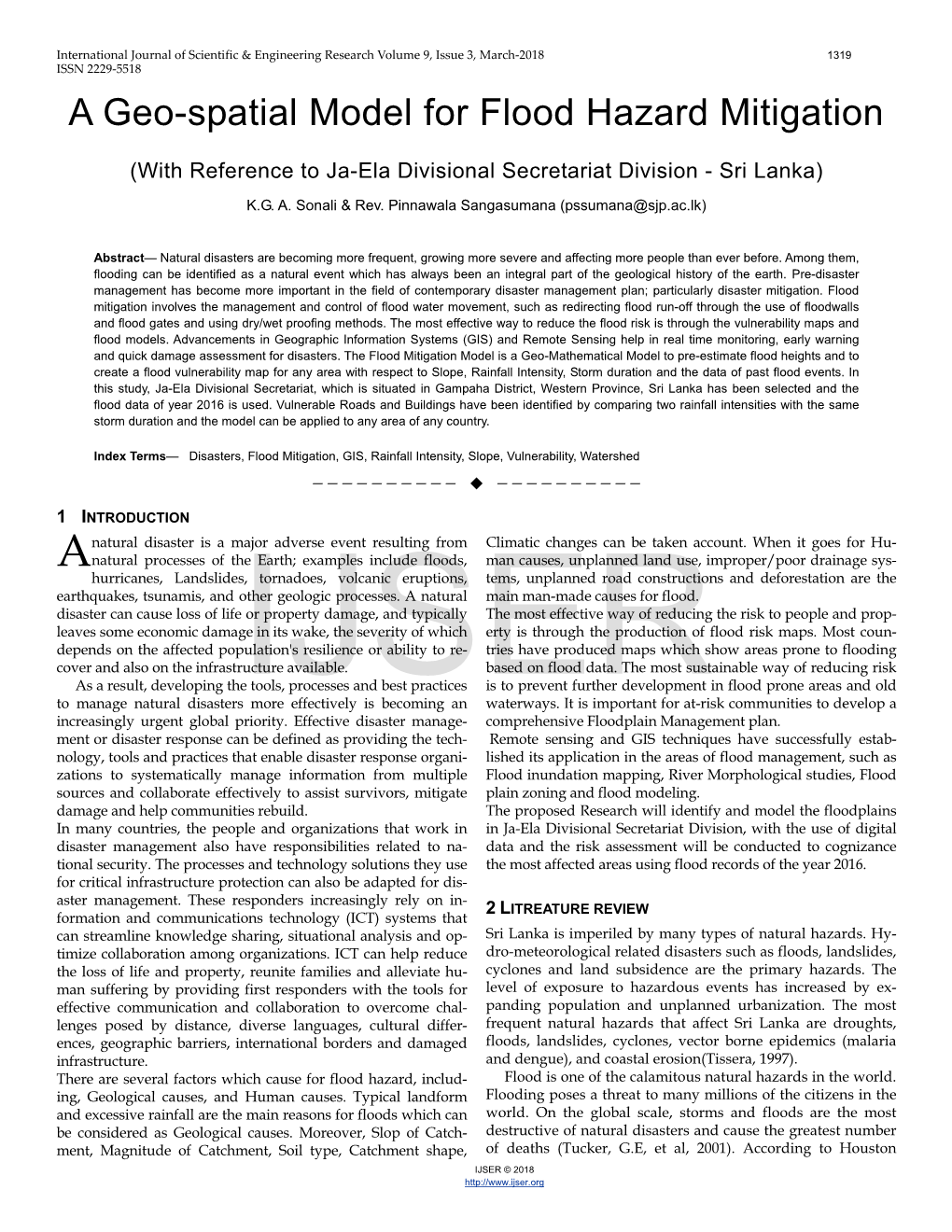 A Geo-Spatial Model for Flood Hazard Mitigation