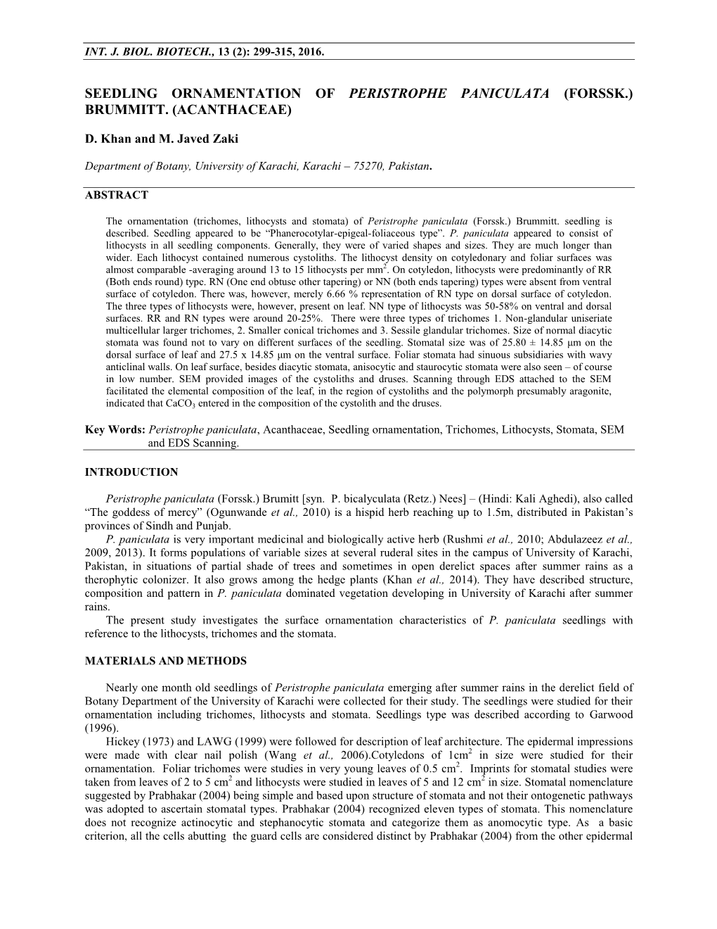 Seedling Characteristics of Peristrophe Paniculata