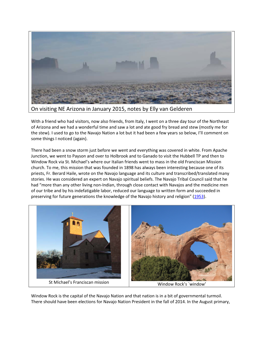 On Visiting NE Arizona in January 2015, Notes by Elly Van Gelderen