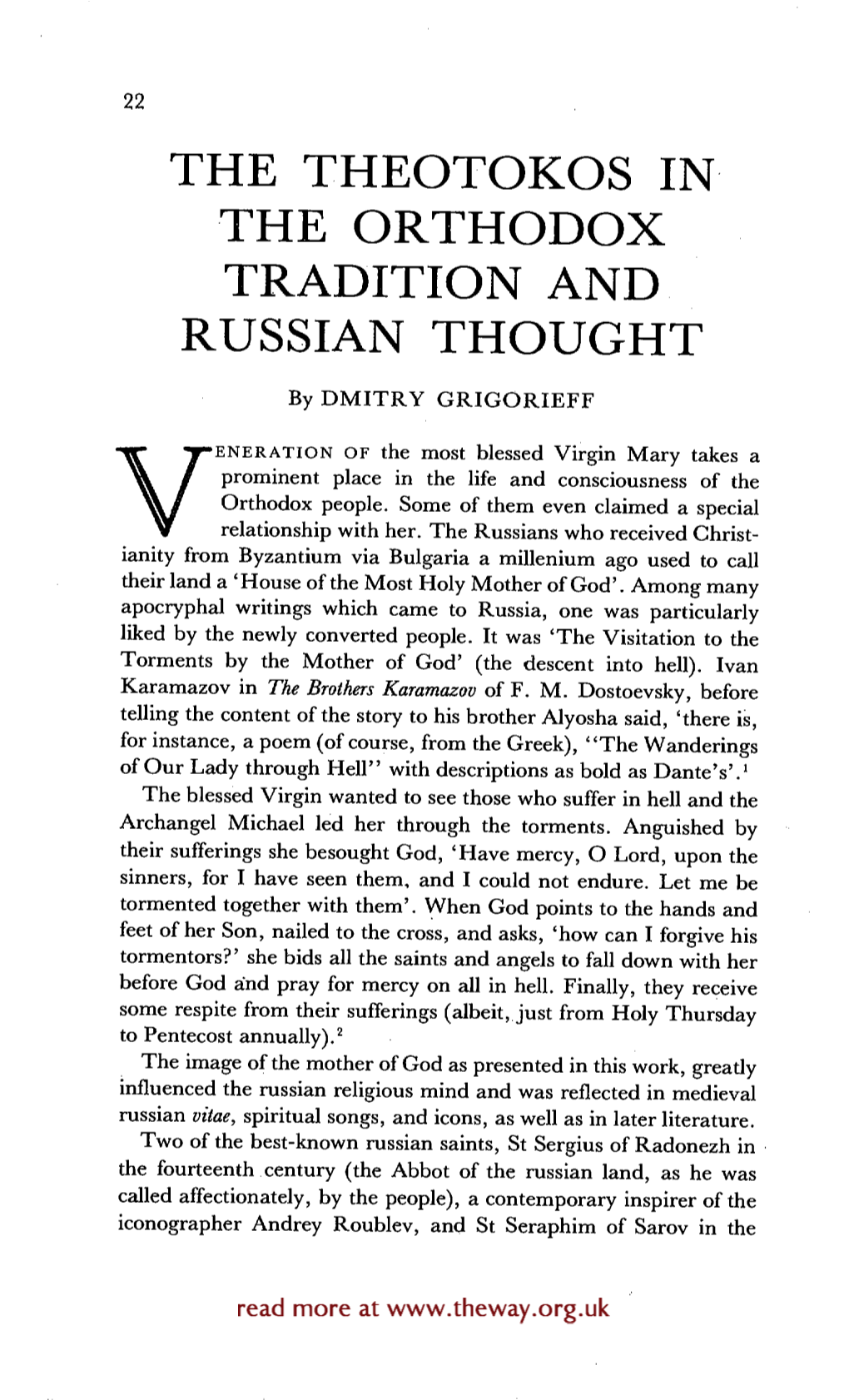 The Theotokos in the Orthodox Tradition and Russian Thought