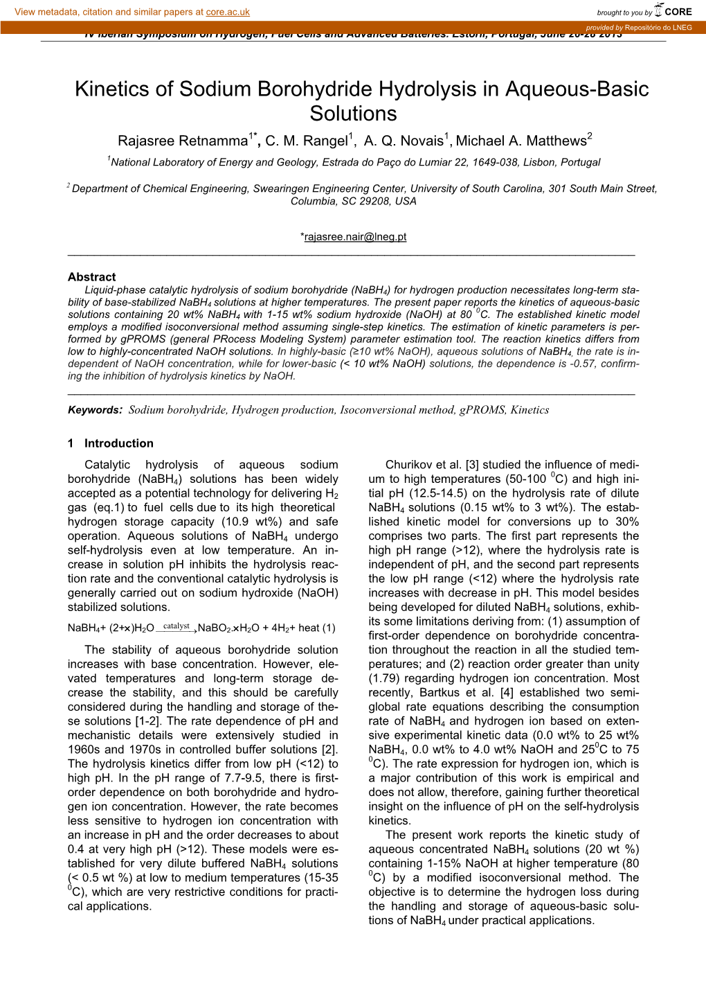 Kinetics of Sodium Borohydride Hydrolysis in Aqueous-Basic Solutions