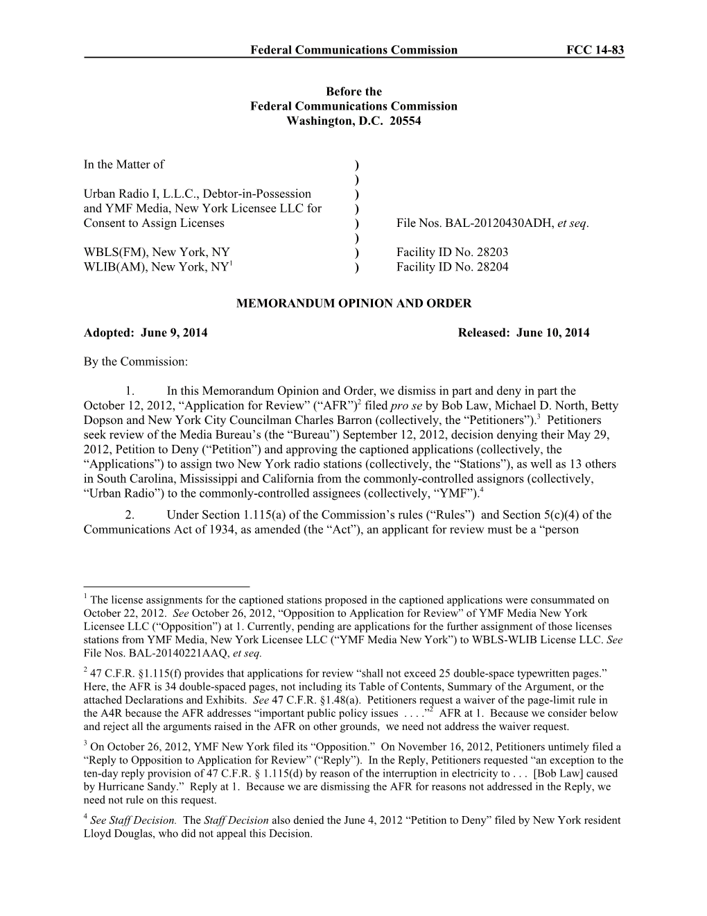 Federal Communications Commission FCC 14-83 Before the Federal