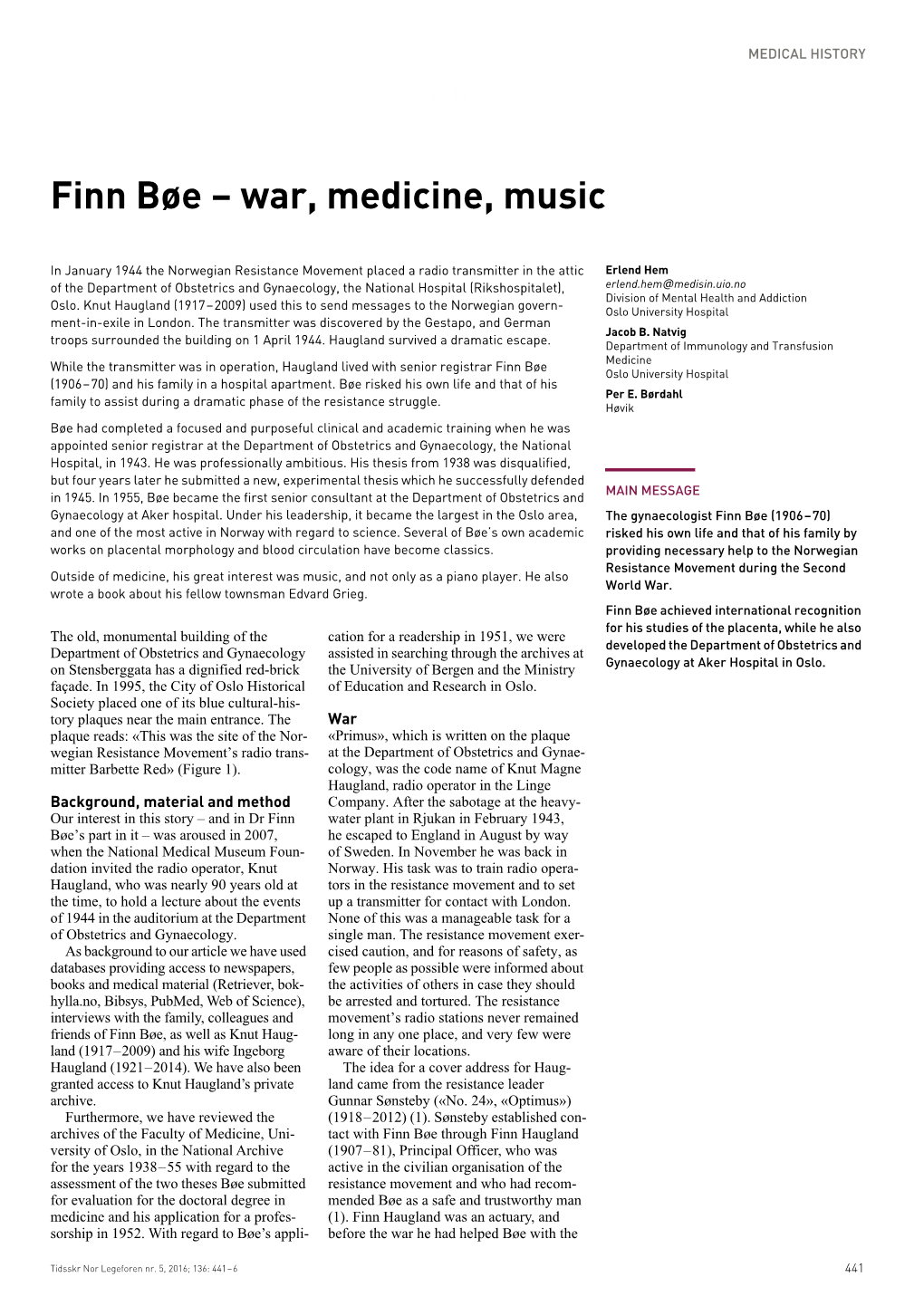 Finn Bøe – War, Medicine, Music 441 – 6