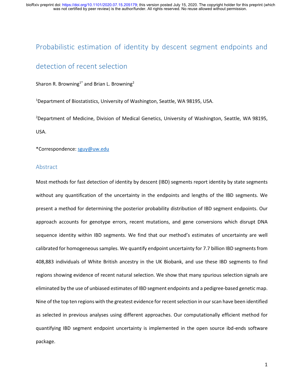 Probabilistic Estimation of Identity by Descent Segment Endpoints and Detection of Recent Selection