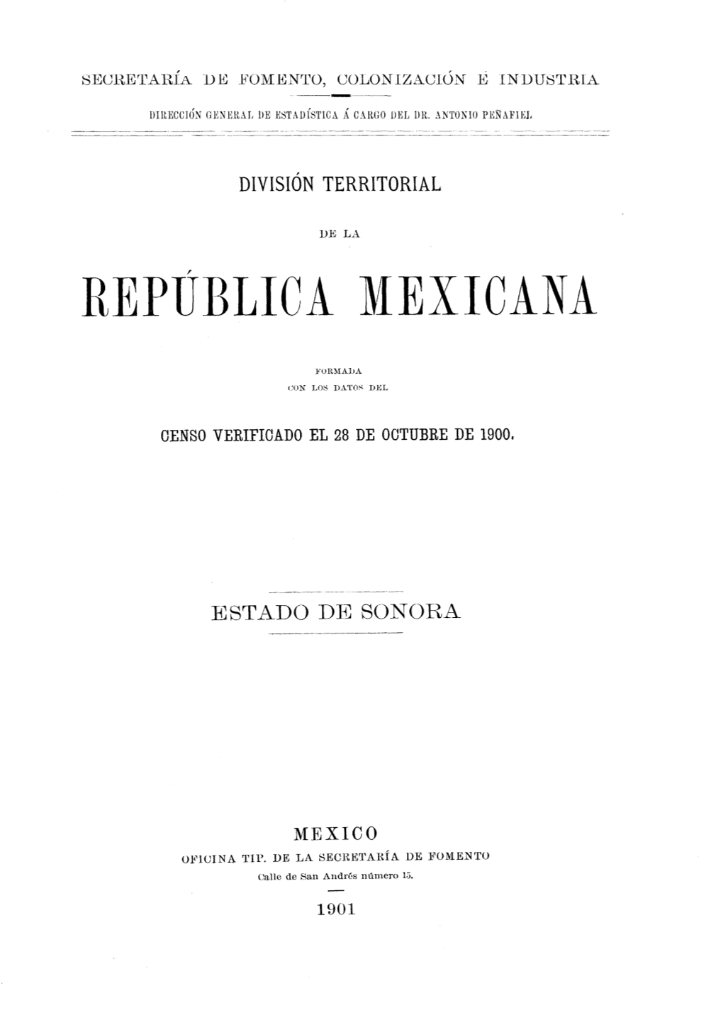 División Territorial De La República Y Mexicana 1900 Estado De Sonora