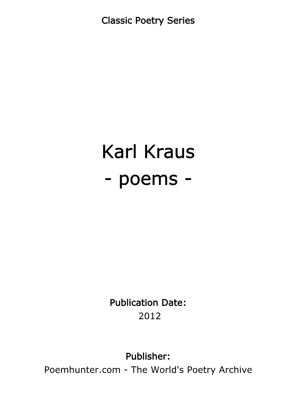 Karl Kraus - Poems