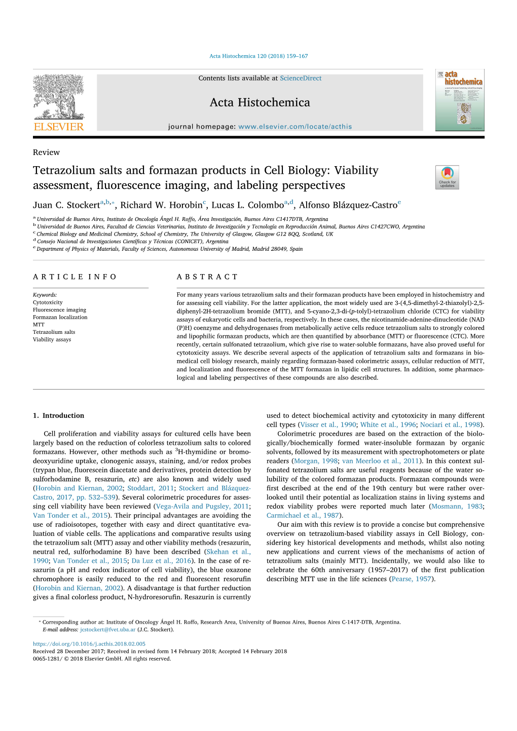 Acta Histochemica Tetrazolium Salts and Formazan Products in Cell Biology