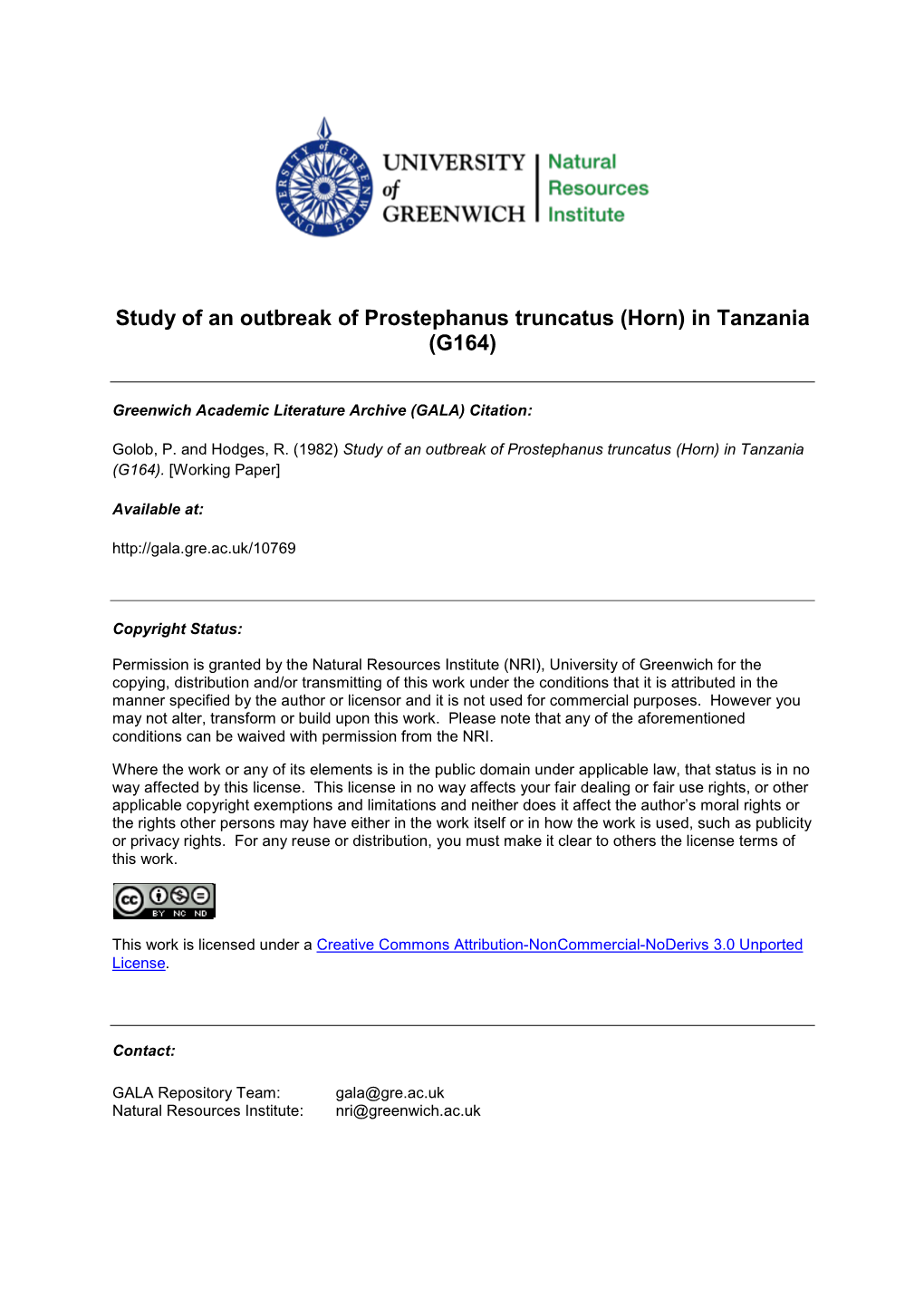 Study of an Outbreak of Prostephanus Truncatus (Horn) in Tanzania (G164)