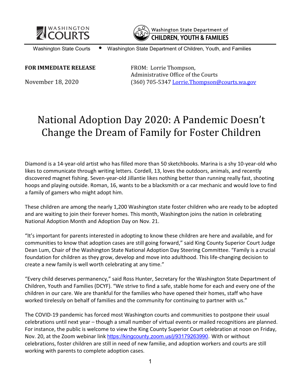 National Adoption Day 2020: a Pandemic Doesn’T Change the Dream of Family for Foster Children