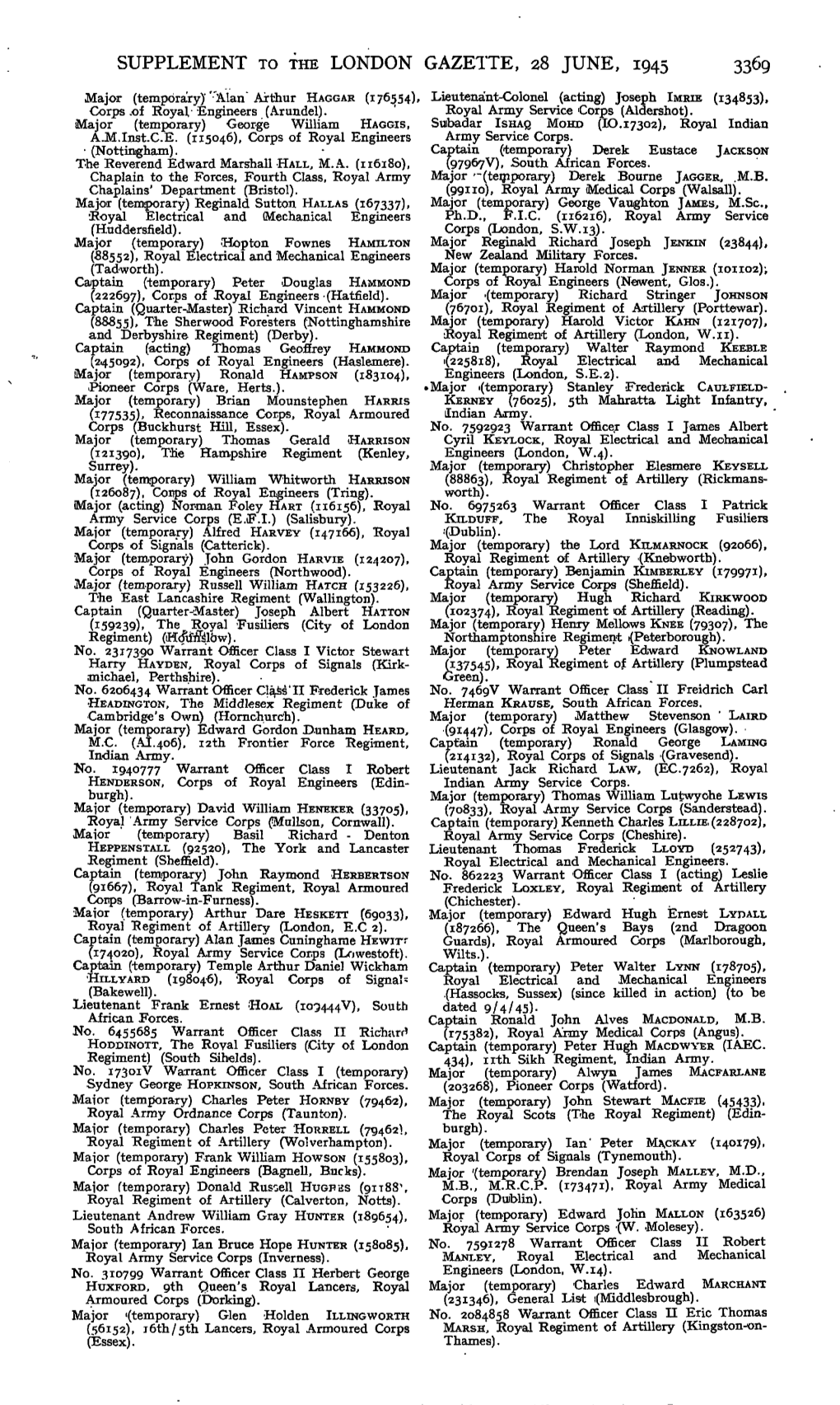 Supplement to the London Gazette, 28 June, 1945 3369