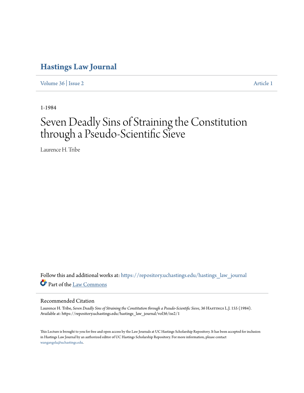 Seven Deadly Sins of Straining the Constitution Through a Pseudo-Scientific Ieves Laurence H