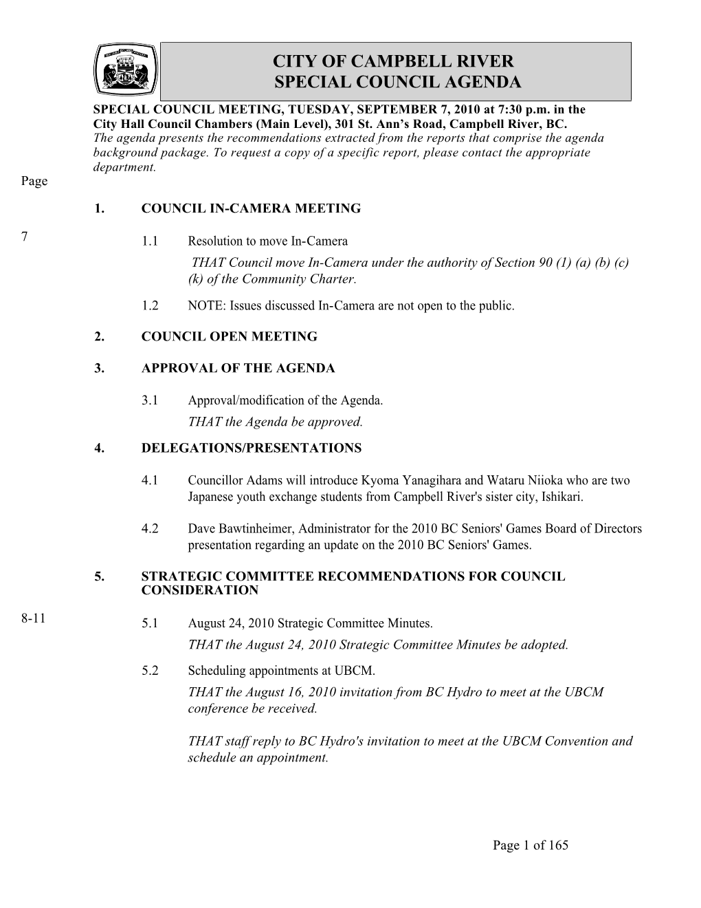 City of Campbell River Special Council Agenda