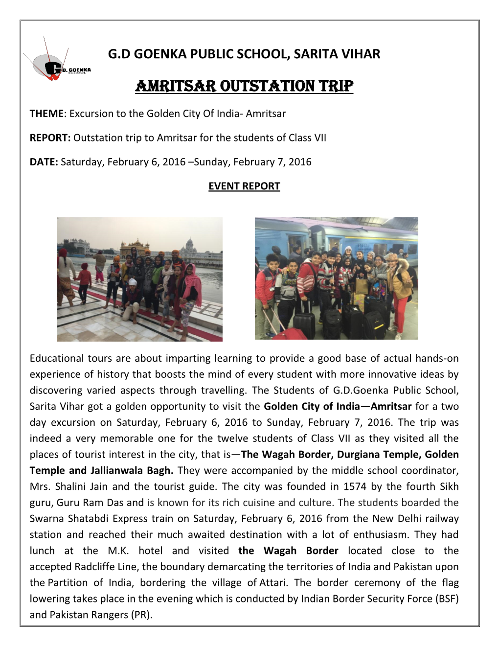 Amritsar Outstation Trip