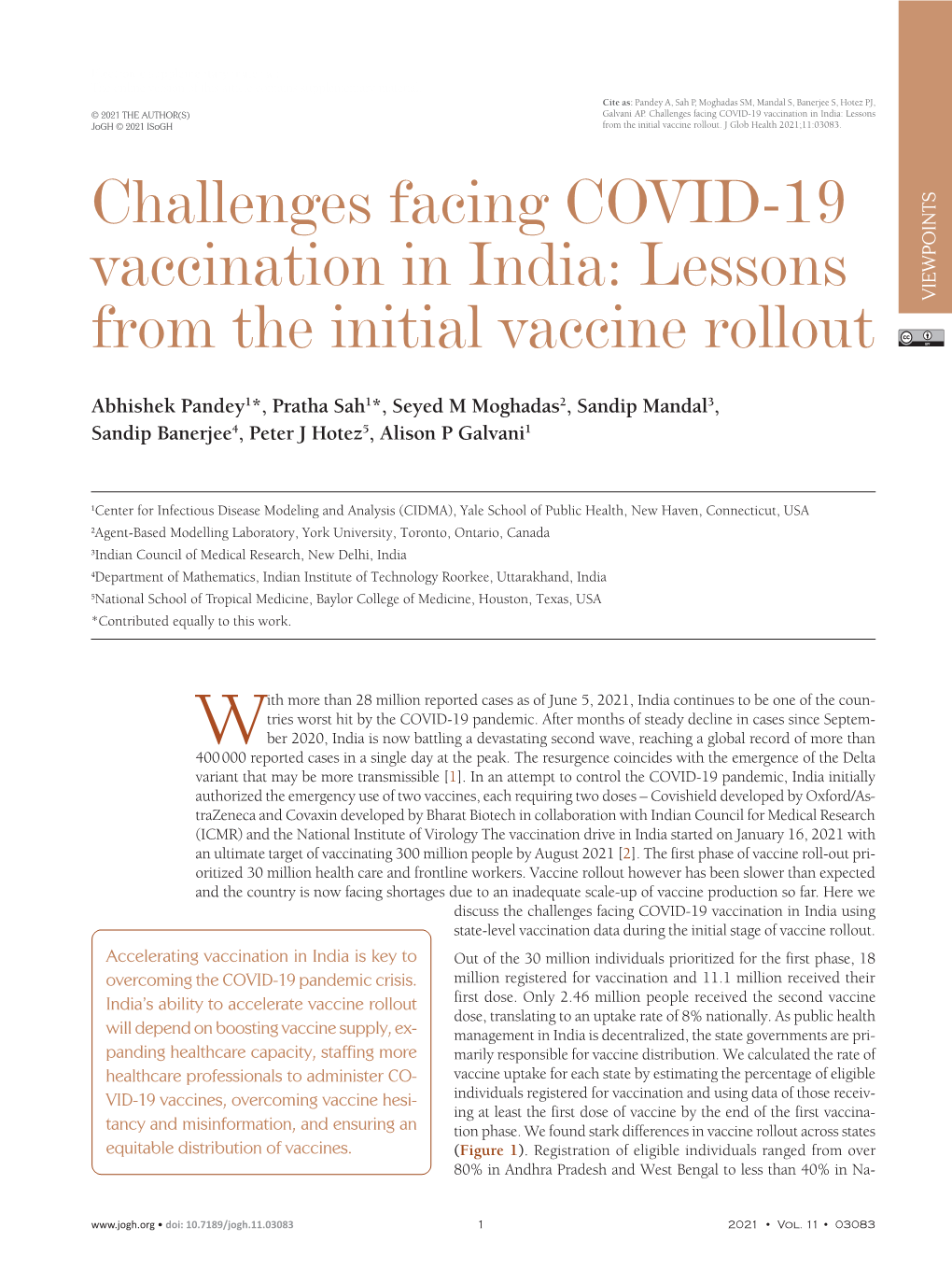 Challenges Facing COVID-19 Vaccination in India: Lessons Cite As: 2 ]
