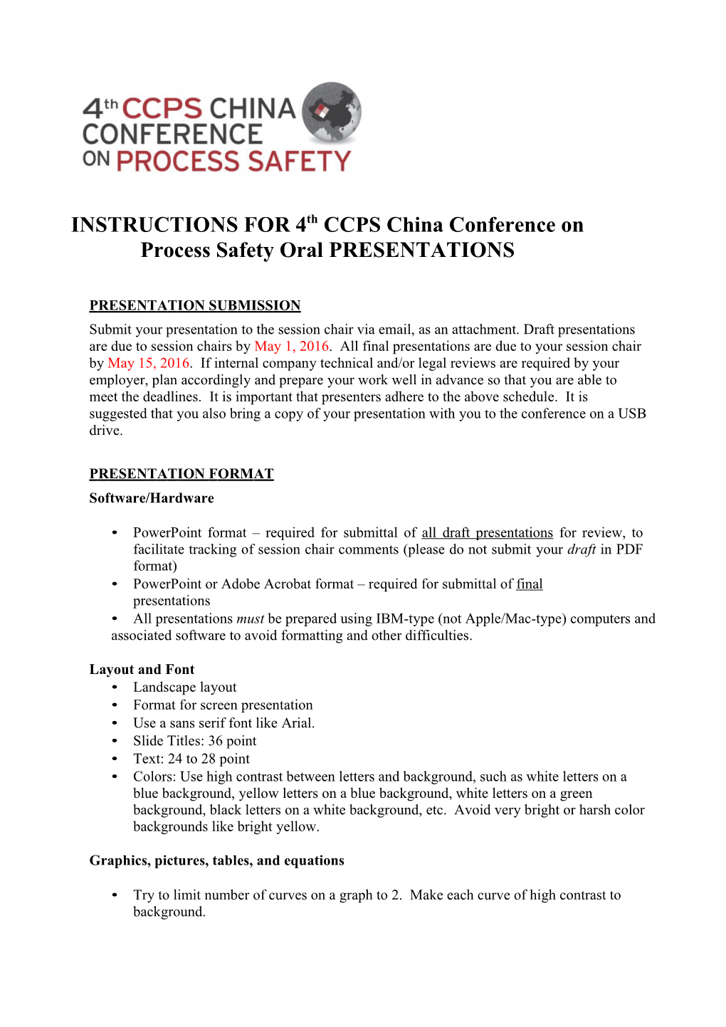 INSTRUCTIONS for AUTHORS of CCPS PAPERS for Published Proceedings