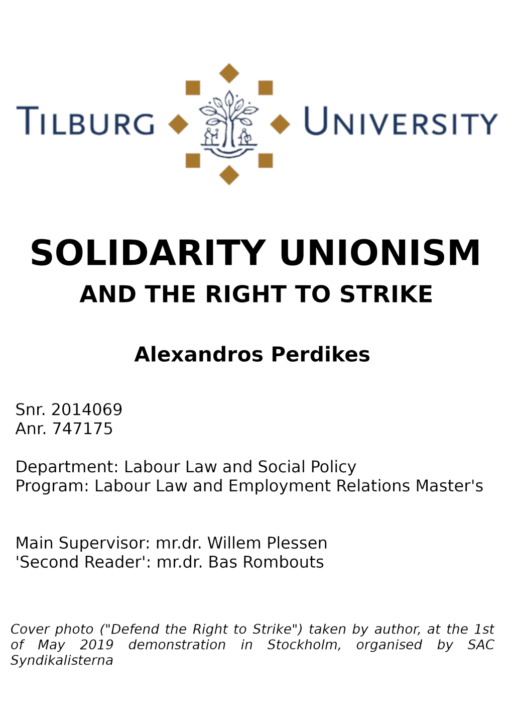 Perdikes Scriptie Solidarity Unionism and the Right to Strike.Pdf