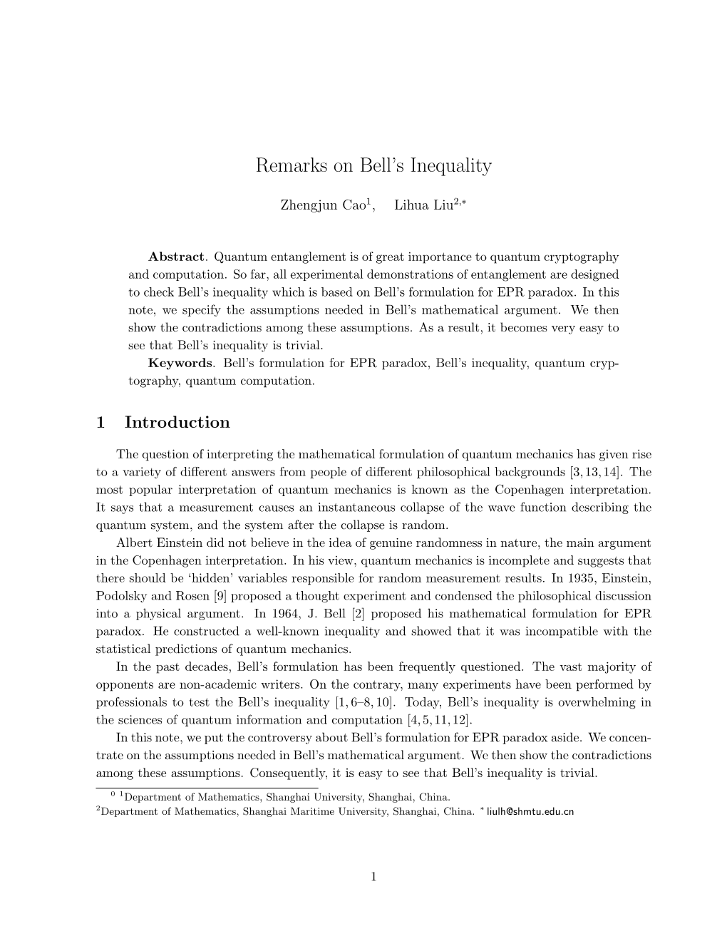 Remarks on Bell's Inequality
