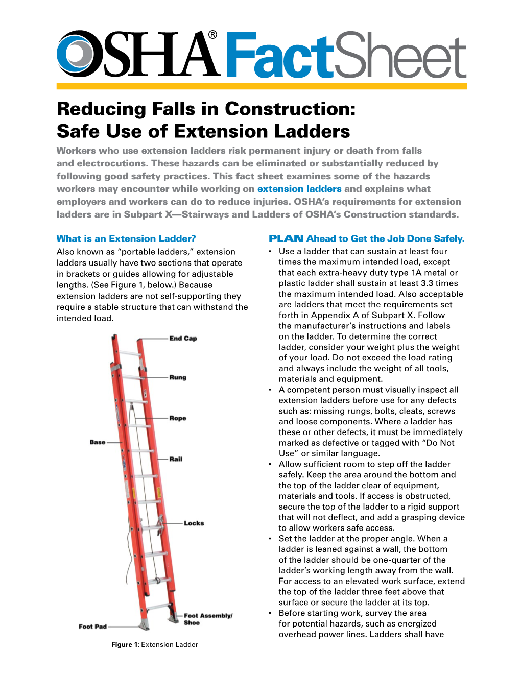 Reducing Falls in Construction: Safe Use of Extension Ladders Fact Sheet