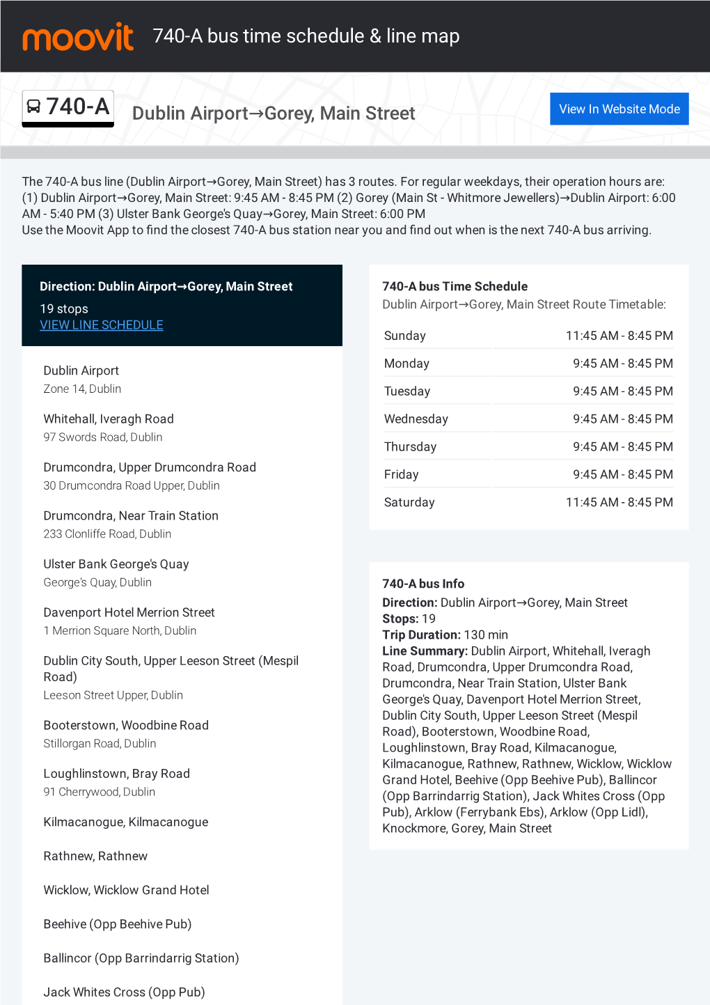 740-A Bus Time Schedule & Line Route