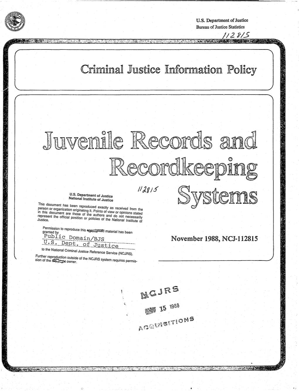 Juvenile Records and Recordkeeping Systems