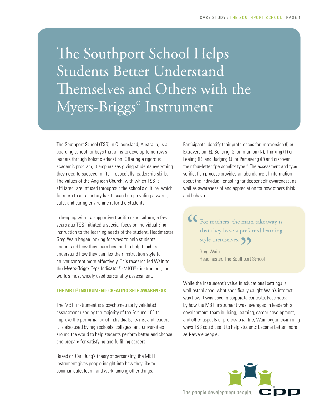 The Southport School Helps Students Better Understand Themselves and Others with the Myers-Briggs® Instrument