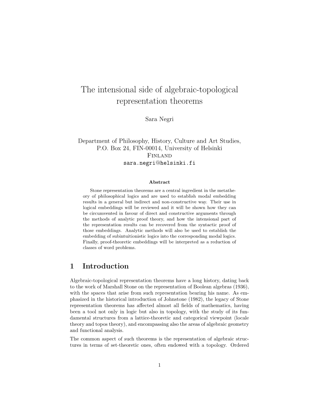 The Intensional Side of Algebraic-Topological Representation Theorems