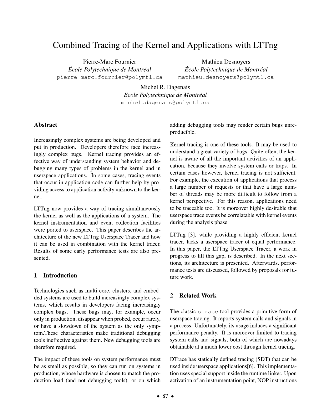 Combined Tracing of the Kernel and Applications with Lttng