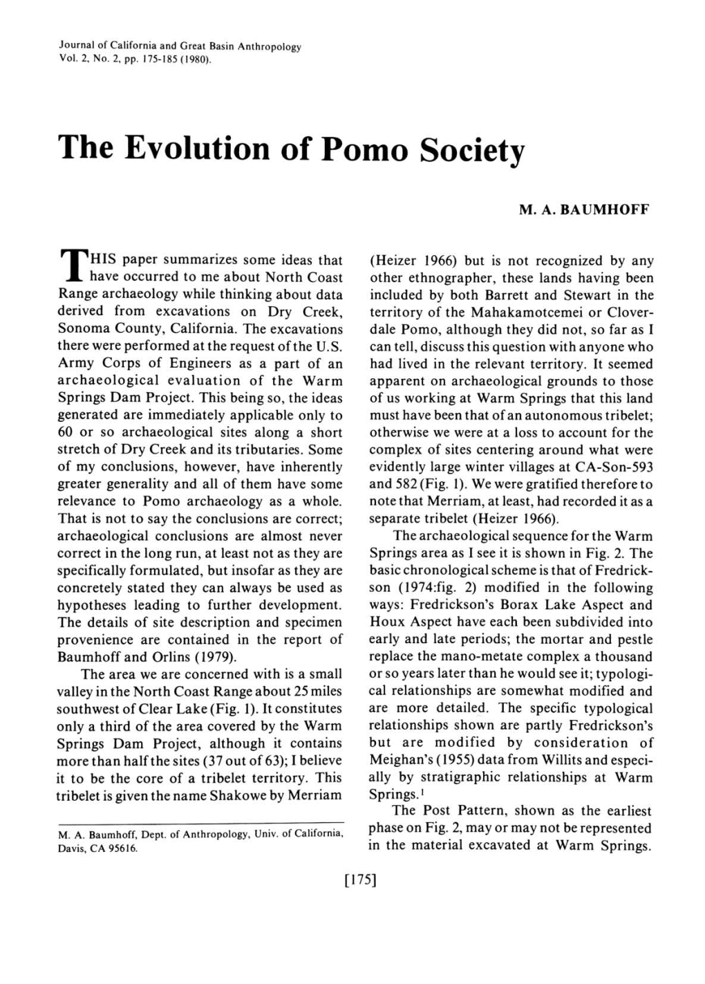 The Evolution of Pomo Society