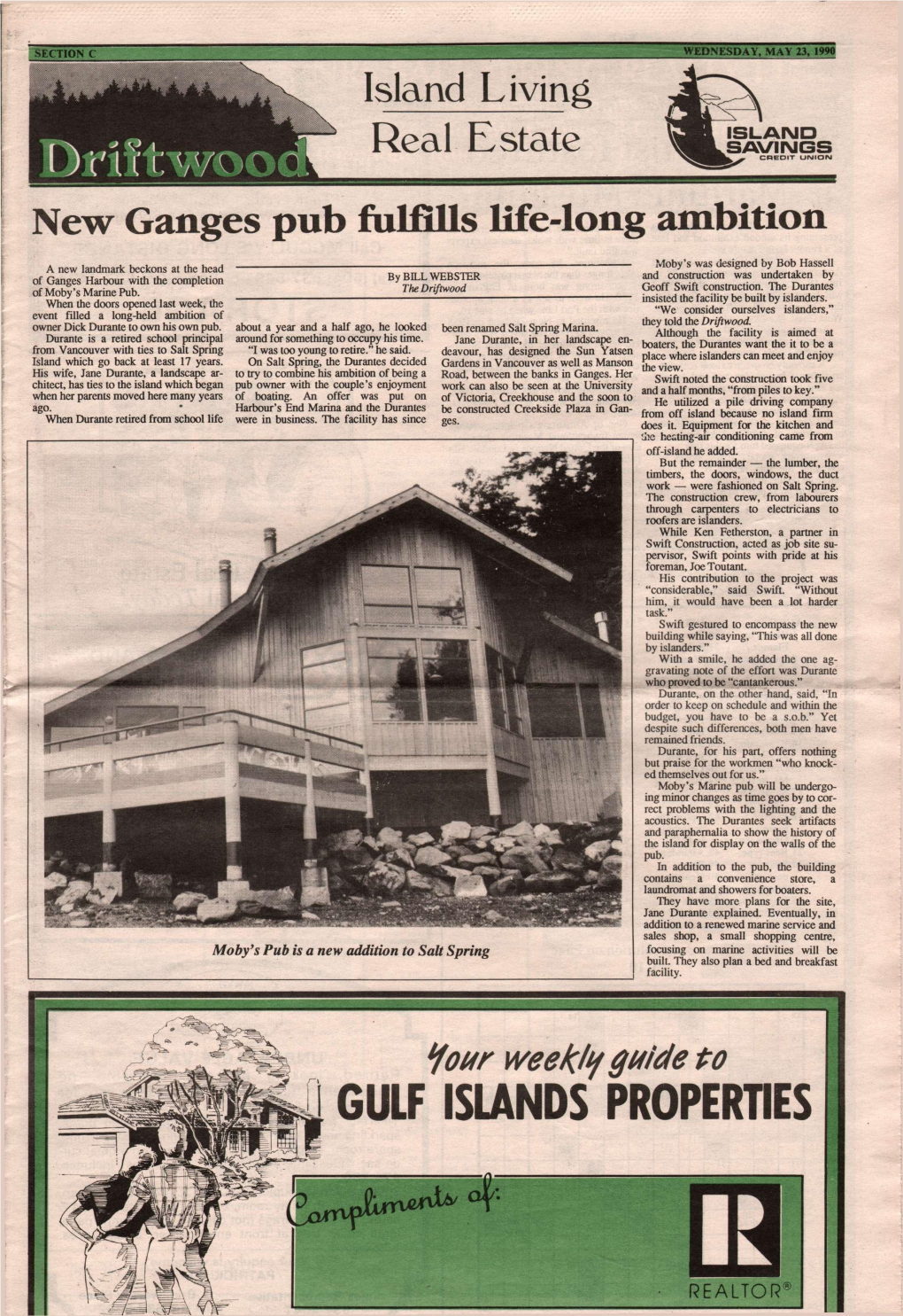 GULF ISLANDS PROPERTIES Pagec2 GULF ISLANDS DRIFTWOOD Wednesday, May 23, 1990