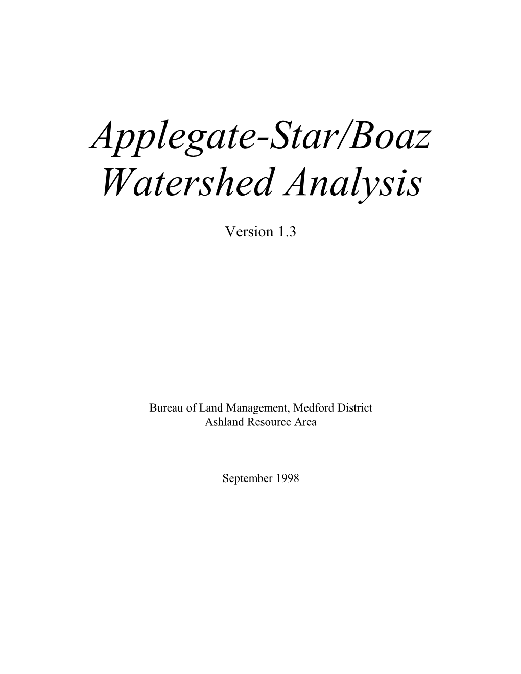 Applegate-Star/Boaz Watershed Analysis