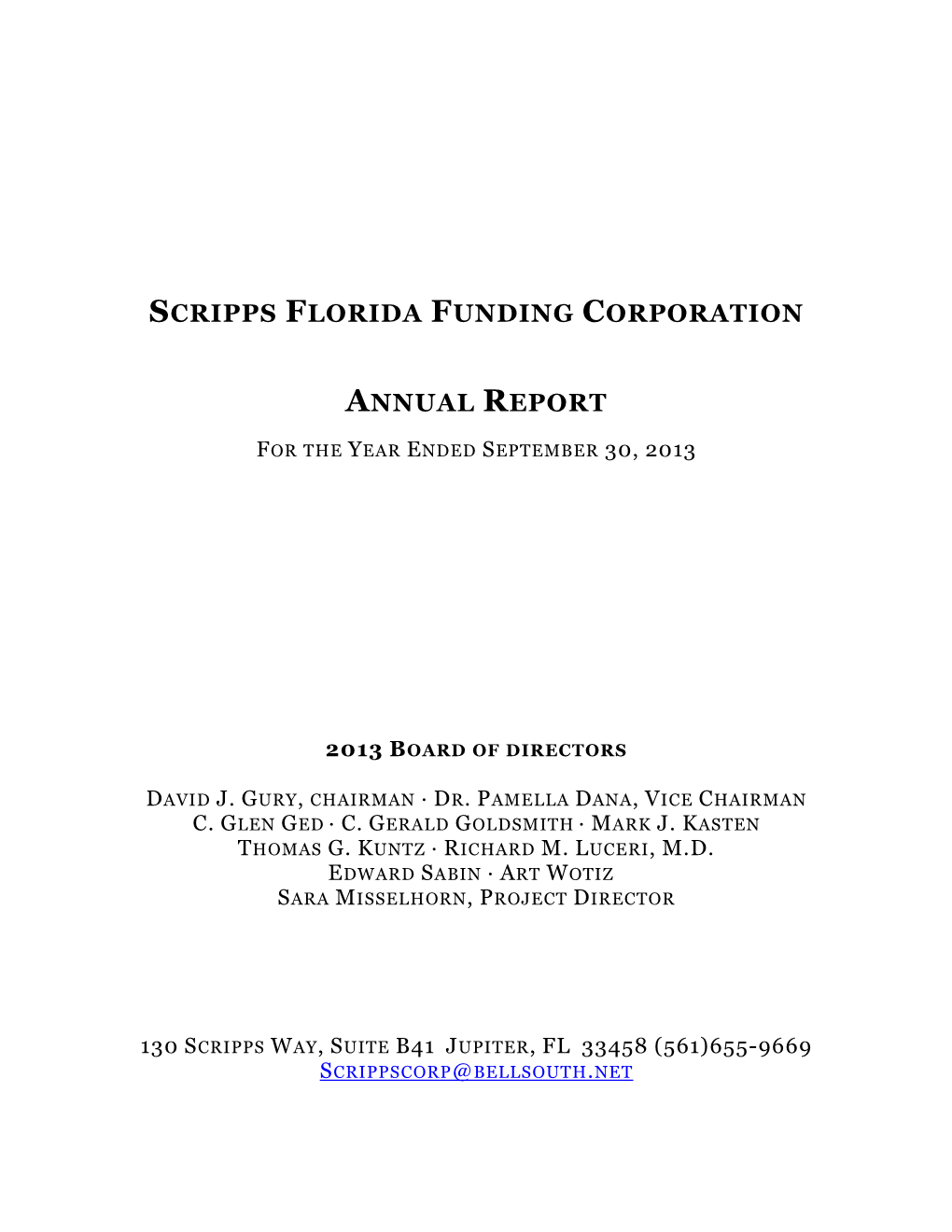 Scripps Florida Funding Corporation Annual Report