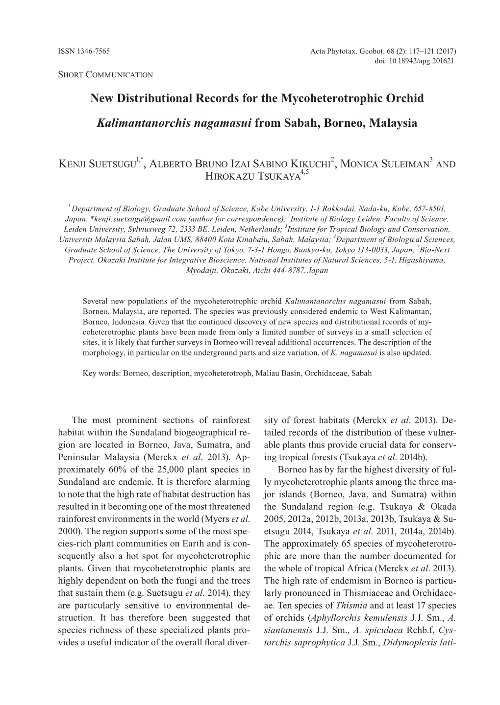 New Distributional Records for the Mycoheterotrophic Orchid Kalimantanorchis Nagamasui from Sabah, Borneo, Malaysia