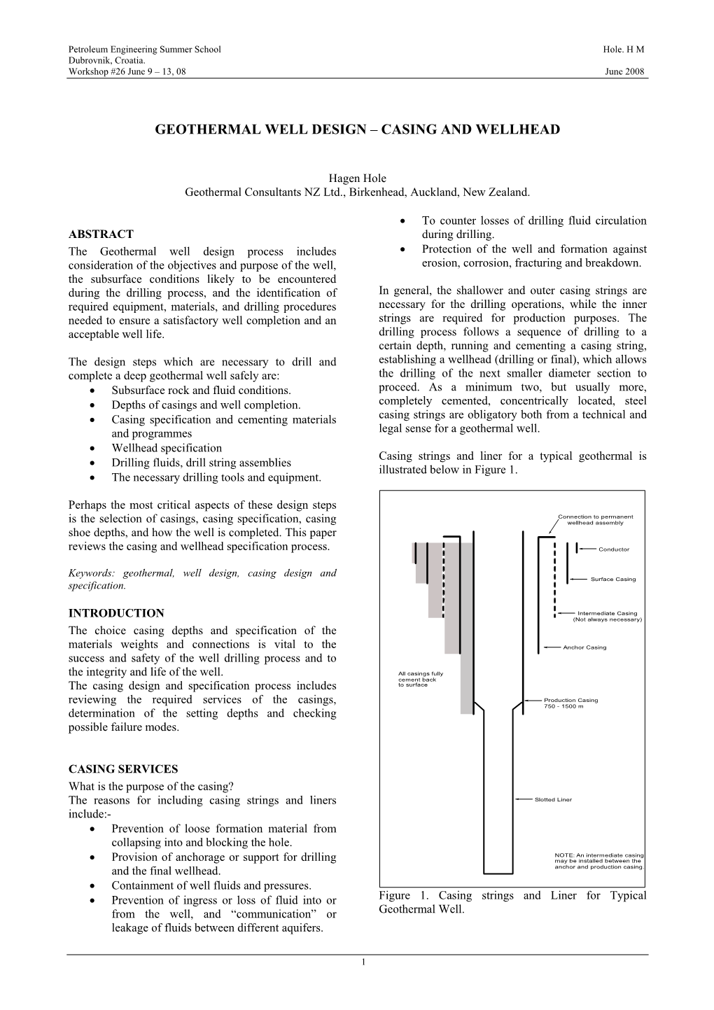 Geothermal Well Design – Casing and Wellhead